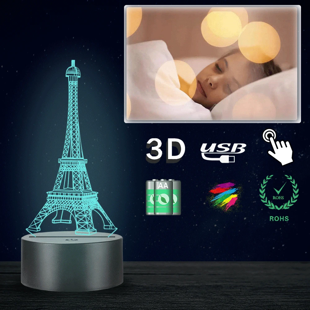 Французская Эйфелева башня декоративная 3D лампа акриловый ночсветильник