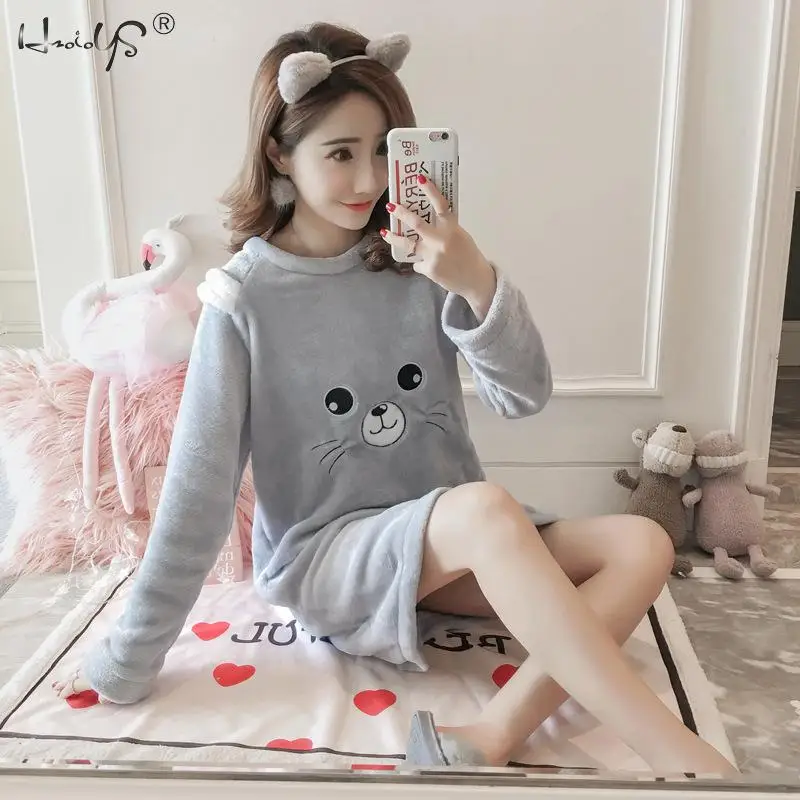 Nightgowns Bathrobe Thick Warm Flannel Nightdress for Women Winter Sleepshirts Coral Velvet Animal Sleepwear Femme Nighty