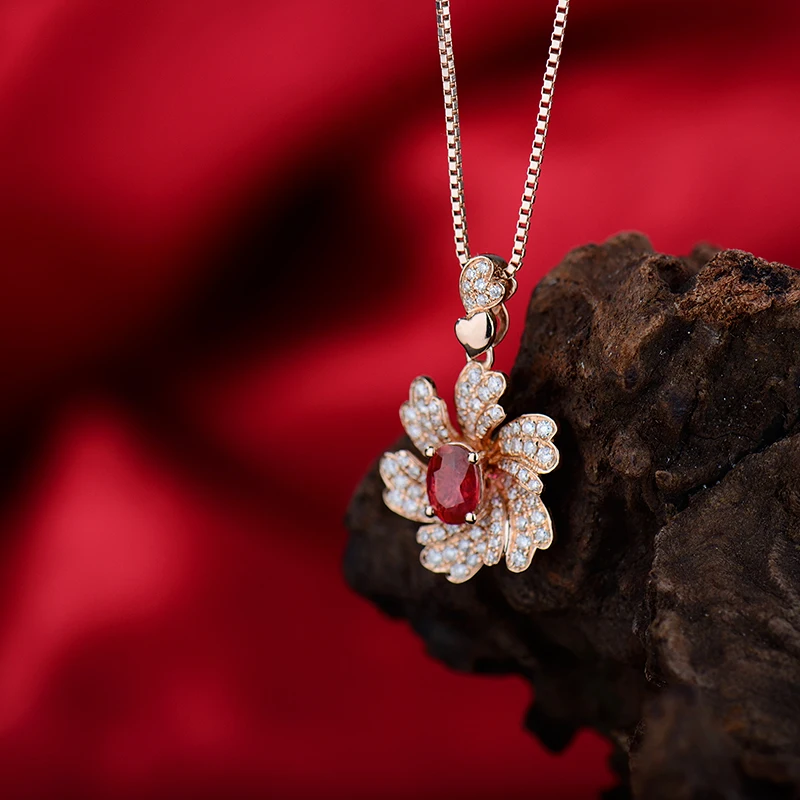 Овальная огранка натуральный алмаз рубиновый кулон ожерелье и 14Kt розовое золото