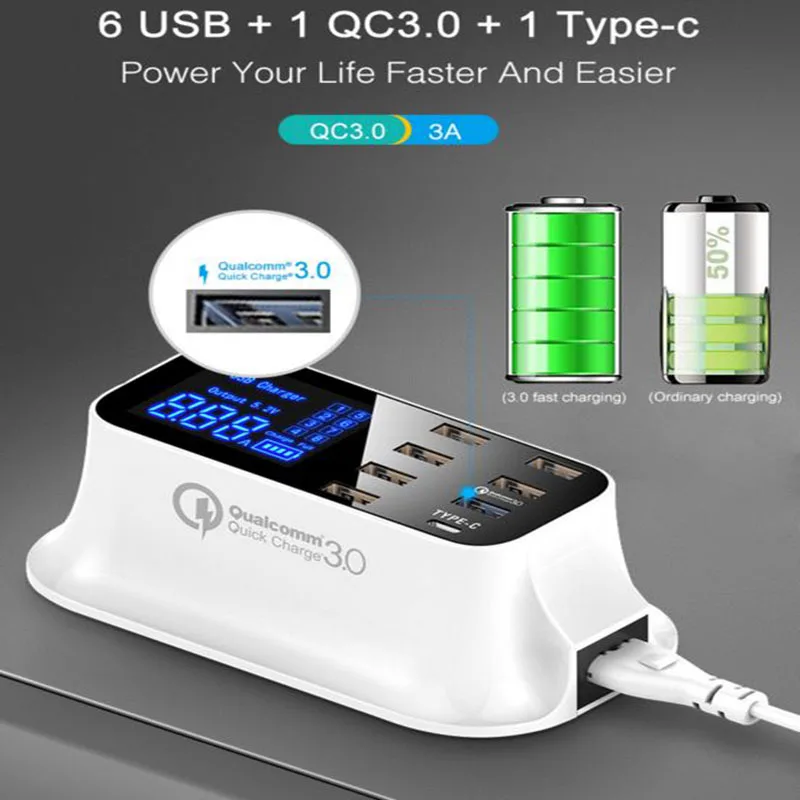 

Быстрая зарядка 3,0, интеллектуальное зарядное устройство USB Type-C, зарядная станция со светодиодным дисплеем, быстрая зарядка телефона, планш...
