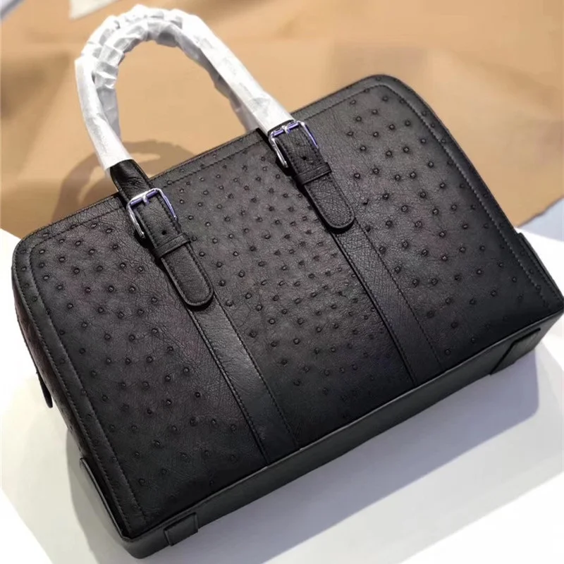 Подлинная натуральная страусиная кожа на молнии деловая дорожная сумка с