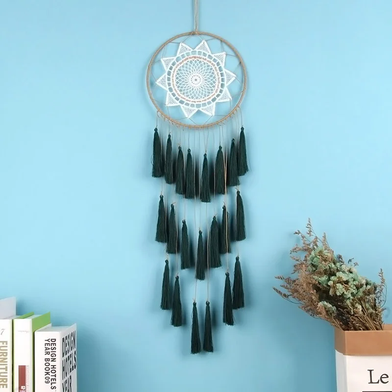 Dark green Модный подарок с кисточками и кружевами, Ловец снов, колокольчики, подвеска с кисточками, большой Ловец снов, домашний Настенный декор, Regalo Amor054 - Цвет: Dark green