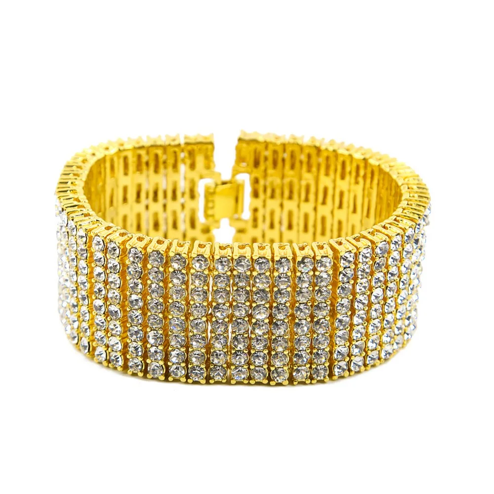 В стиле хип хоп Полный Стразы Bling льдом реперские кепки золотой браслет Цвет 8