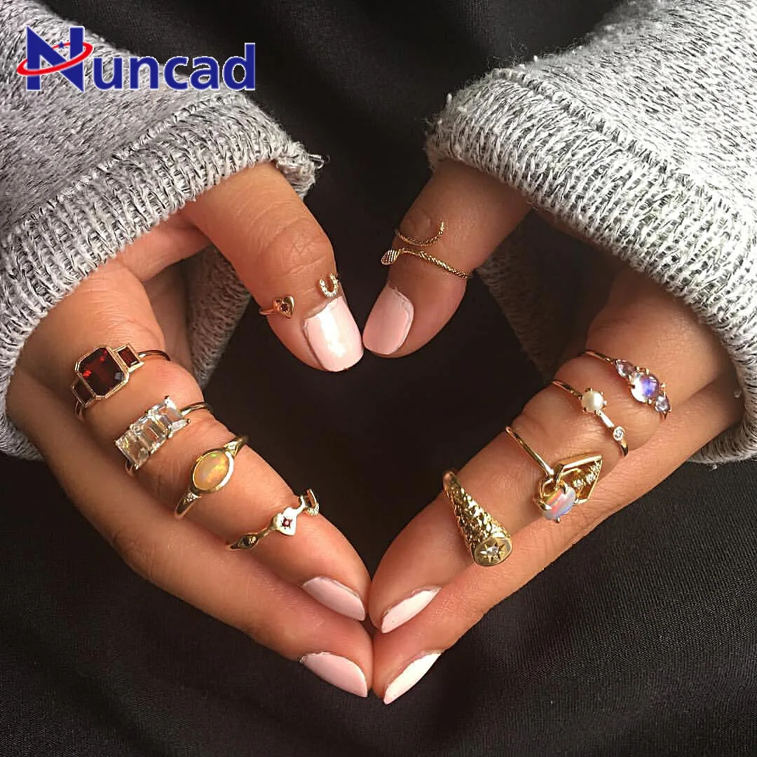 10 шт. Для женщин Мода Корона миди кольцо комплекты Красный Кристалл Винтаж Опал