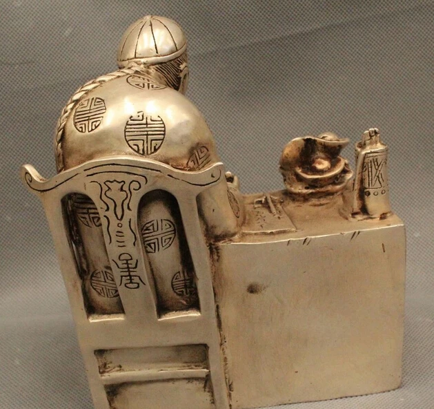 Details about 7&quotChinese Folk Fengshui Silver Lucky Money antiquity accountant Geezer Statue R0715 | Дом и сад