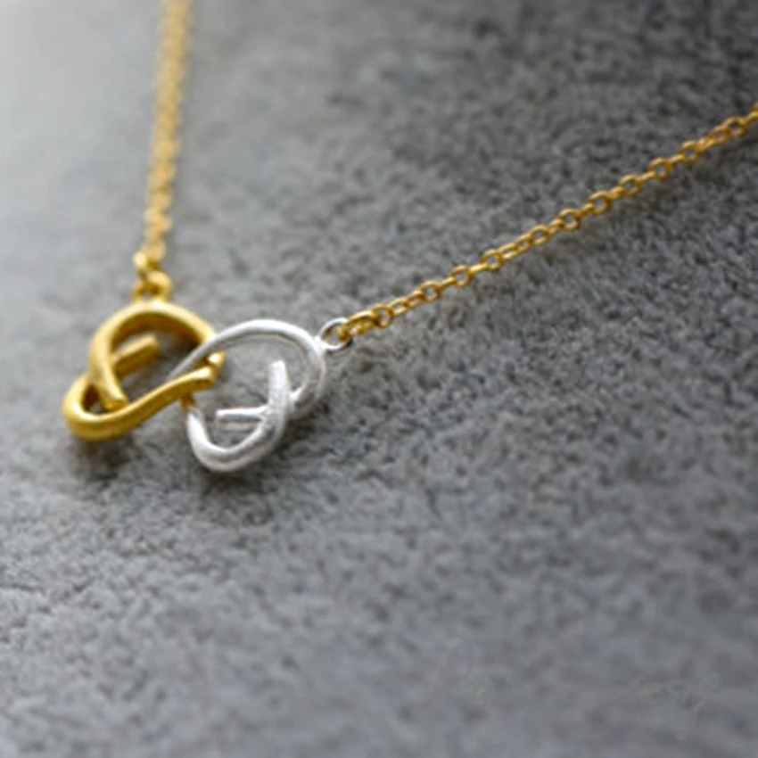 Kinitial New 925 Silver Double Heart Link Necklaces Infinity Kont Pendants Necklace Women Valentine Lover Gift Jewelry | Украшения и