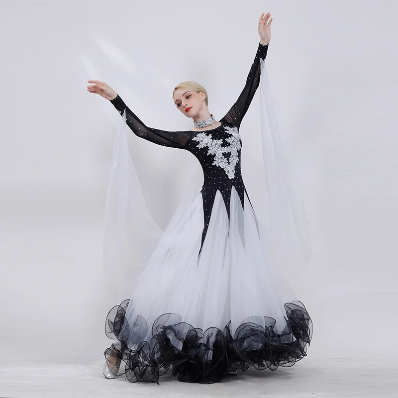 

Бальное платье для танцев для женщин белая газовая юбка праздничная одежда вальс стандартные платья для конкурса бальных танцев BL1510