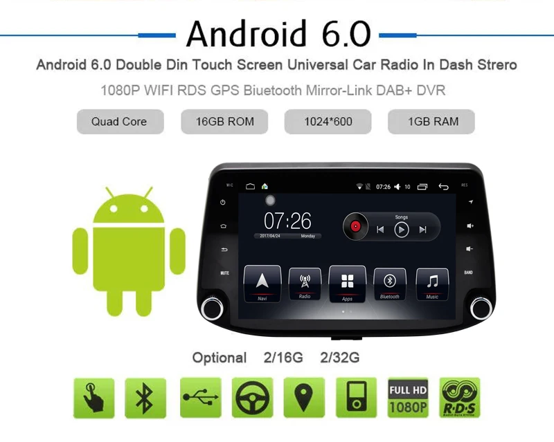 Android 7 1 автомобильный DVD мультимедийный плеер для Hyundai I30 2017 2018 Встроенный GPS
