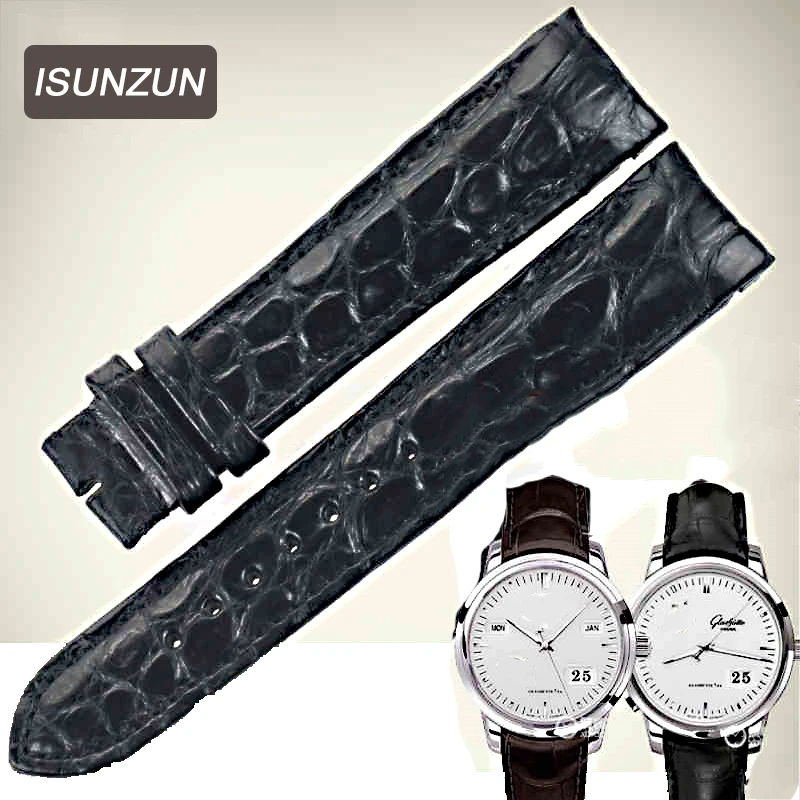 

Original Quality Genuine Crocodile Leather Watchband For Glashutte/Senator/100-04 20mm Strap Bands Bracelets Watchbands Correa