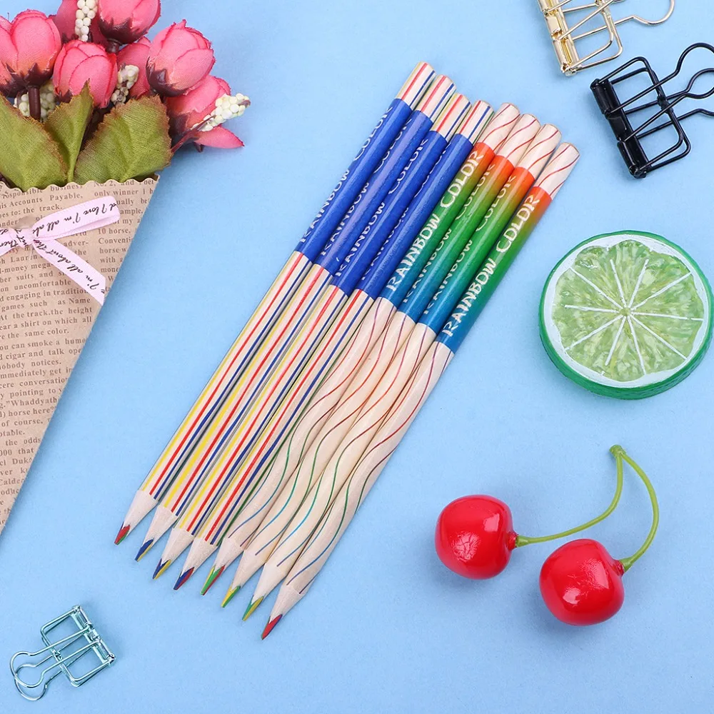 1 шт. DIY милый деревянный карандаш всех цветов радуги для школьников рисования и