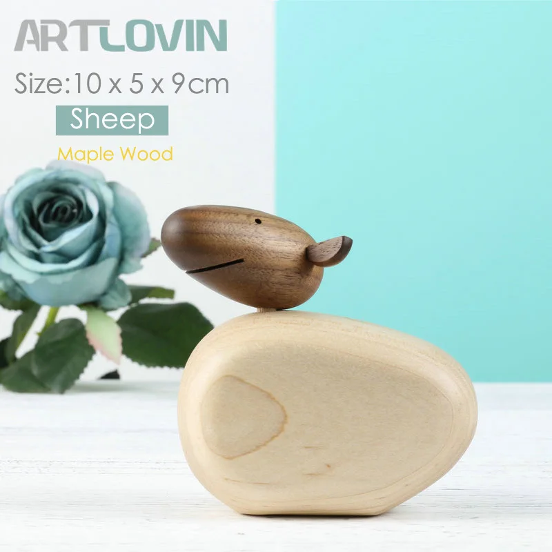 Lovely Sheep Деревянные фигурки животных в скандинавском стиле, фигурки медведя/собаки/птицы/обезьяны, домашний декор, украшения, игрушки для мальчиков и хобби - Цвет: Lovely Sheep