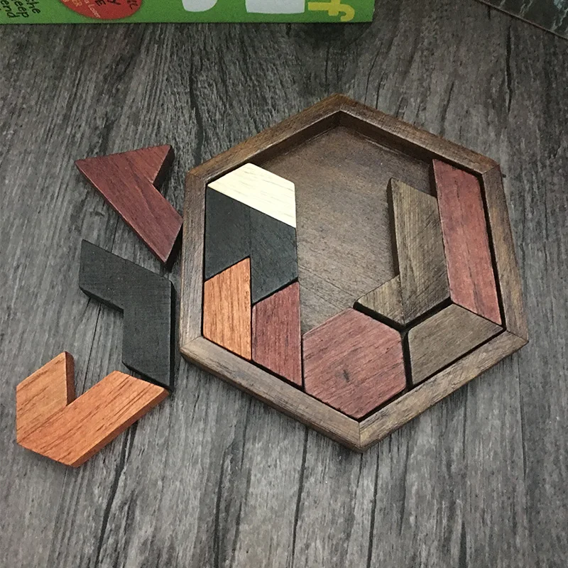 JaheerToy Tangram пазл доска геометрическая форма Детские деревянные игрушки для детей Монтессори обучающая игрушка шестиугольник
