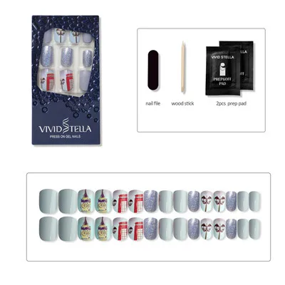 10 Design Pre-glued False Nails in Box Press on Soft Metallic Fake Nail Tips Rock Artificial ABS DIY Nail Art - Цвет: Черный
