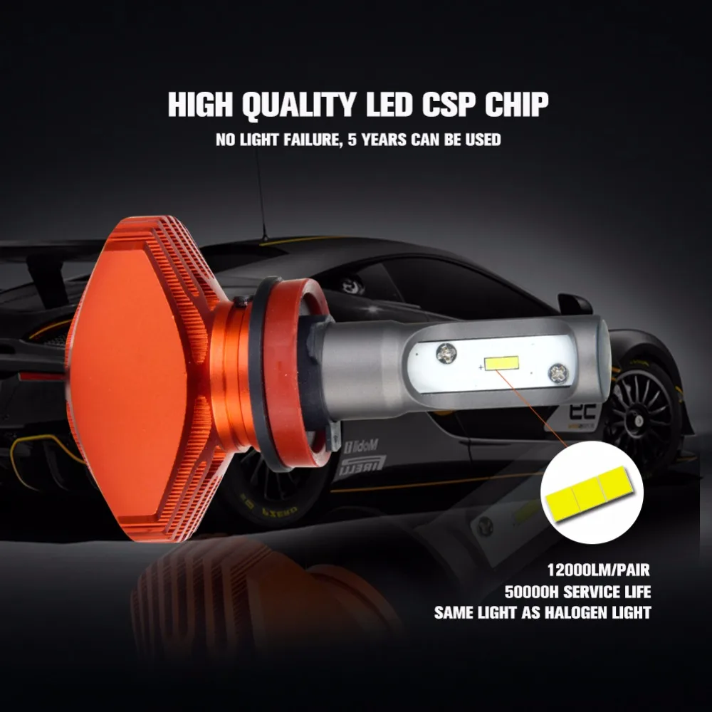 Aceersun CSP 80 Вт H11 H9 H8 Однолучевые безвентилясветодиодный лампы для фар 12000LM 6500K 12v 24v