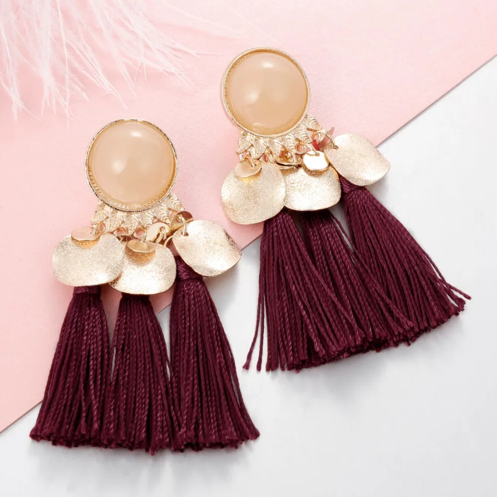 Boho Long Drop Dangle Fringe Earrings Vintage Women Tassel Gold Color Statement Female Accessories Jewelry | Украшения и