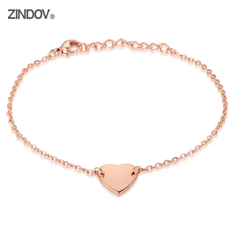 ZINDOV Heart Bracelet Women Rose Gold Stainless Steel Jewelry Simple Ladies Girls Accessory Bracelets 2019 | Украшения и