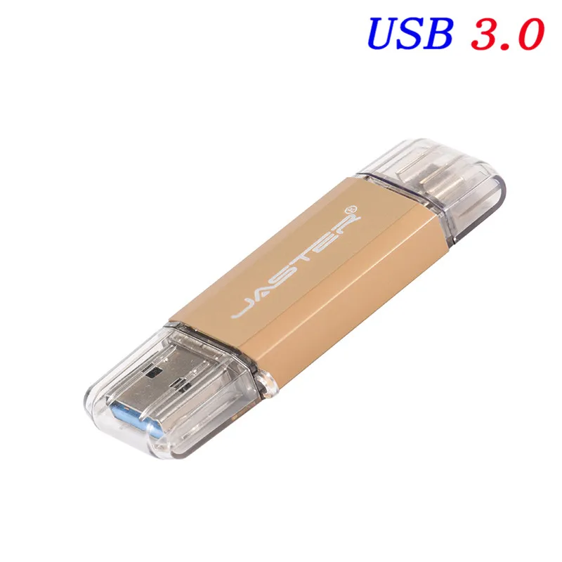 Gold JASTER USB 3,0 OTG USB флеш-накопители& type-C& Micro USB 128 Гб 64 ГБ 32 ГБ 16 ГБ 8 ГБ 4 Гб флешки двойной флеш-накопитель - Цвет: Gold