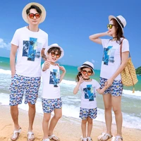 print t shirt and short pants set for family matching outfit summer mom daughter sister brother holiday suit dad son beach set