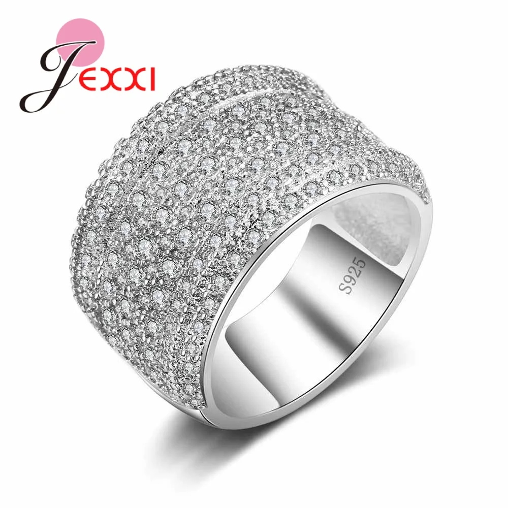 Кольца из серебра 925 пробы с блестящим кубическим цирконием|wide band ring|band ringreal sterling