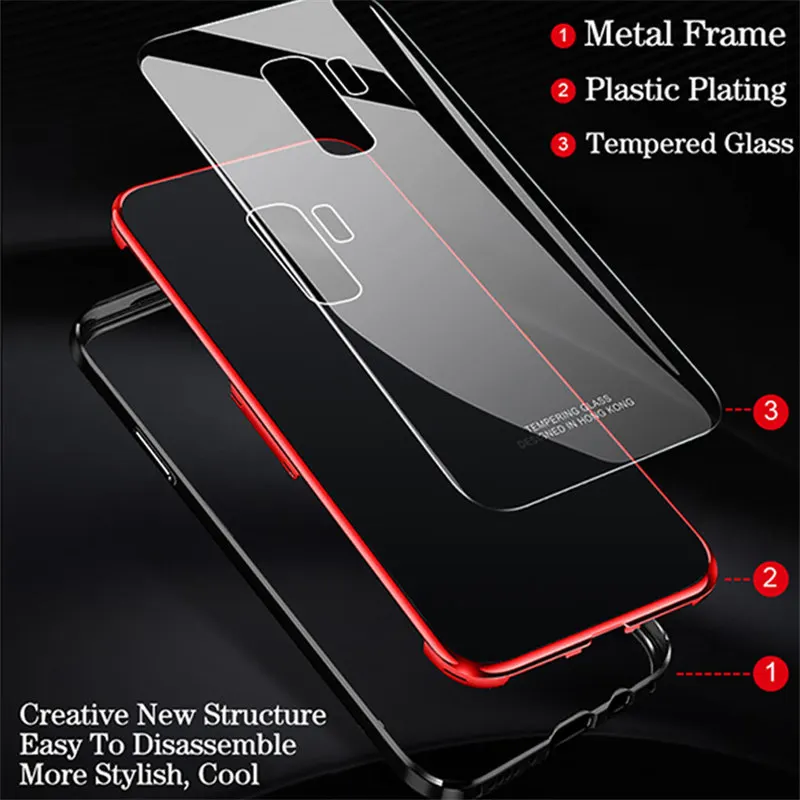 Luxury Metal Bumper Case For Samsung Galaxy S9 Plus S8 Note 9 Hard Clear Tempered Glass Mirror Armor Cover s9plus Note9 |