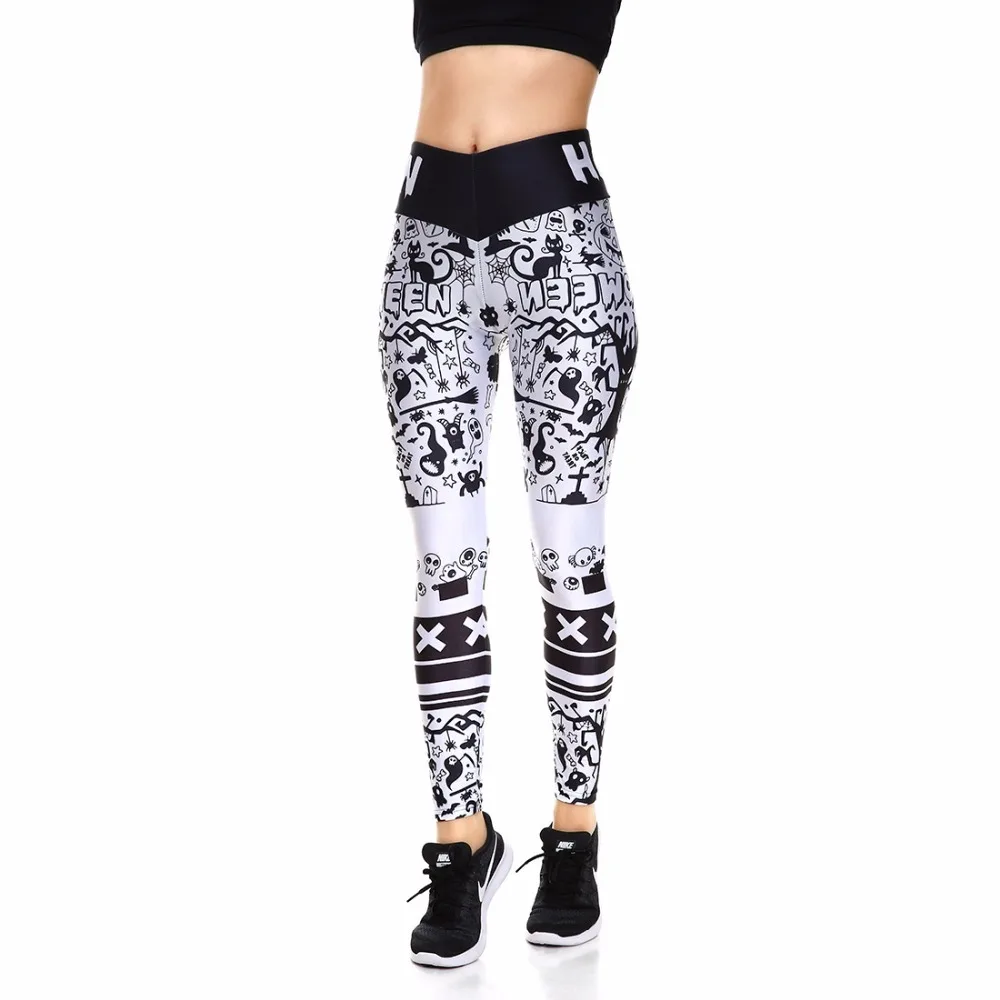Pants Halloween ghost Women's Digital Print LEGGINGS Skeleton Ghost Horror Hip High Waist Trousers Fitness S-4XL | Женская одежда