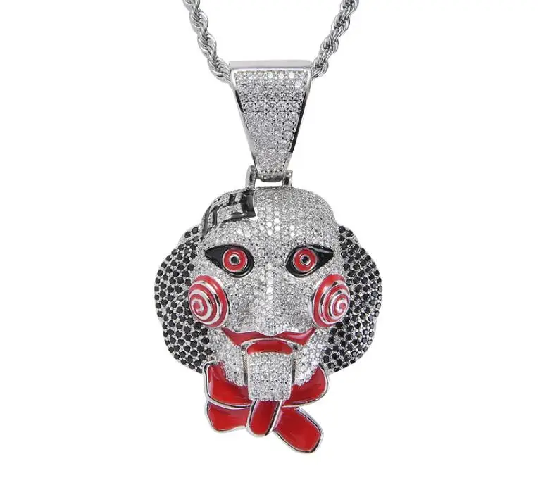 silver color Латунь CZ хип-хоп ожерелье с кулоном CN068 - Окраска металла: silver color