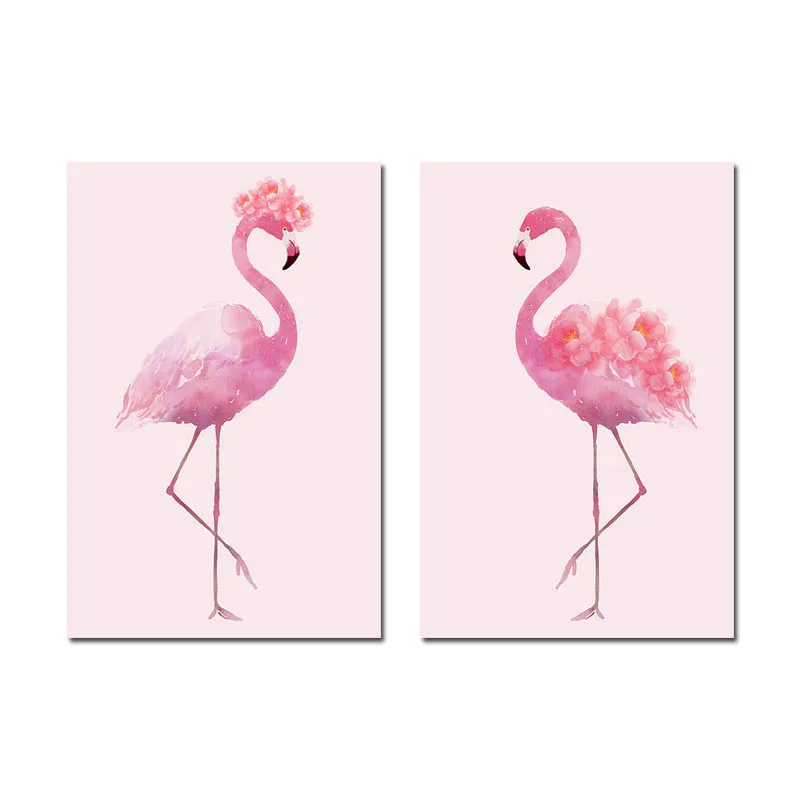 2 pcs Set NDITB Акварельные Цветы фламинго на холсте плакаты и принты минималистичные настенные художественные картины скандинавские Декоративные Картины домашний декор - Цвет: 2 pcs Set