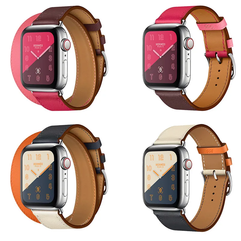 38 мм 42 40 44 двойной кожаный ремешок для Apple Watch iWatch серии 1 2 3 4 сменные ремешки