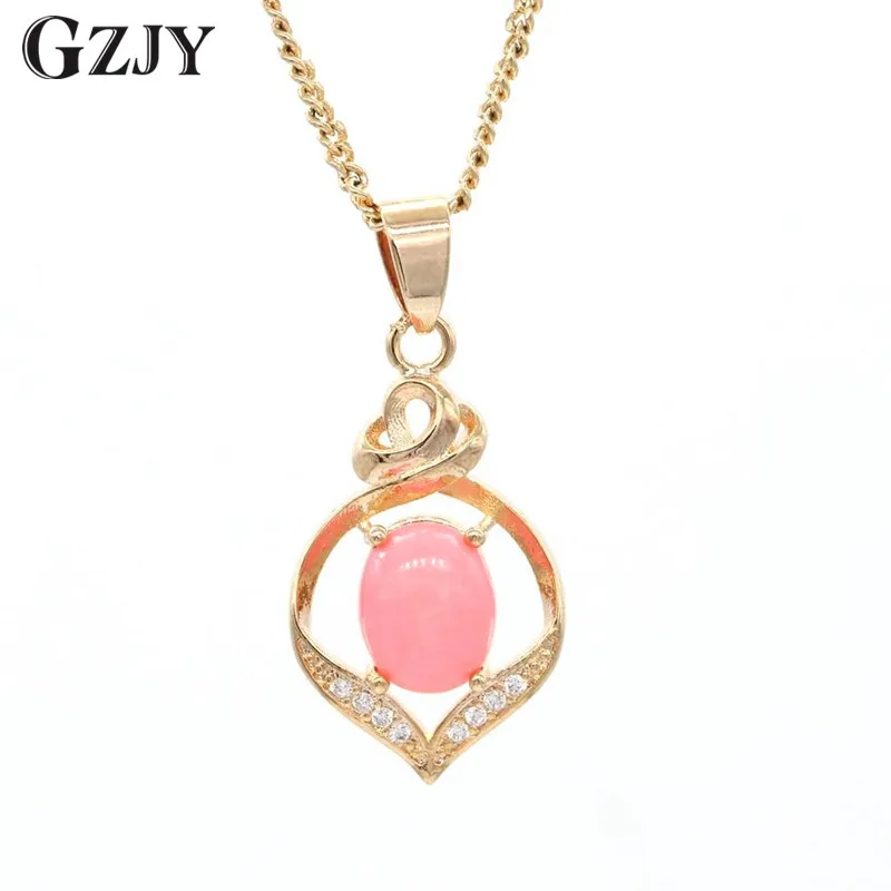 GZJY Charming Gold Color Natural Zircon Pink Coral Pendant Necklaces For Women Fashion Jewelry Birthday Best Friends Gifts H08-2 | Украшения