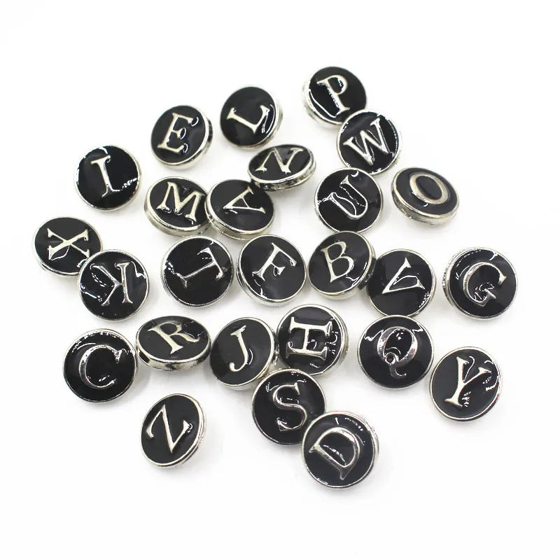 

26pcs/lot Enamel Black A-Z Alphabet Snap Buttons fit 12mm Ginger Button Snap Bracelet&Bangles Letters DIY Snap Jewelry Charms