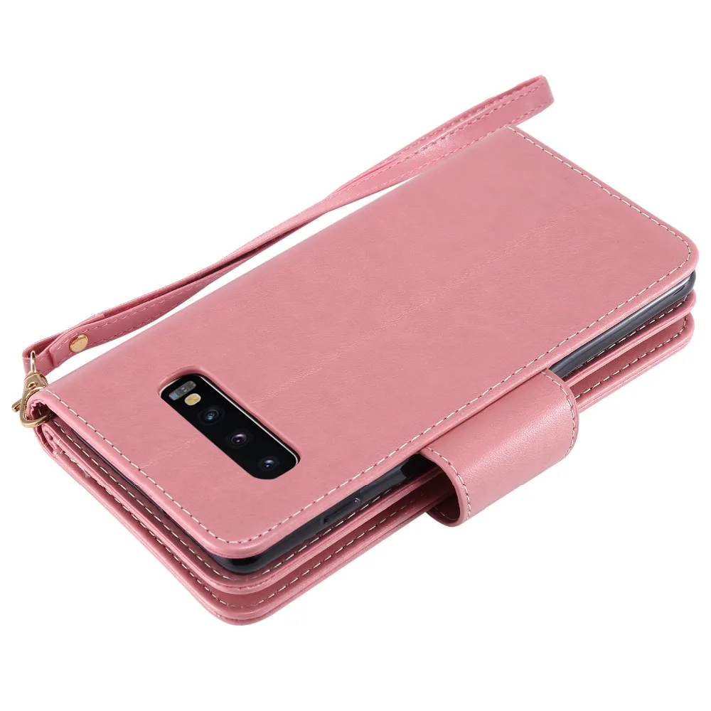 Card Slot Mirror Beautiful girl and cute cat case for Samsung Galaxy S10 plus Leather Beauty Female Handbag phone cases Coque |