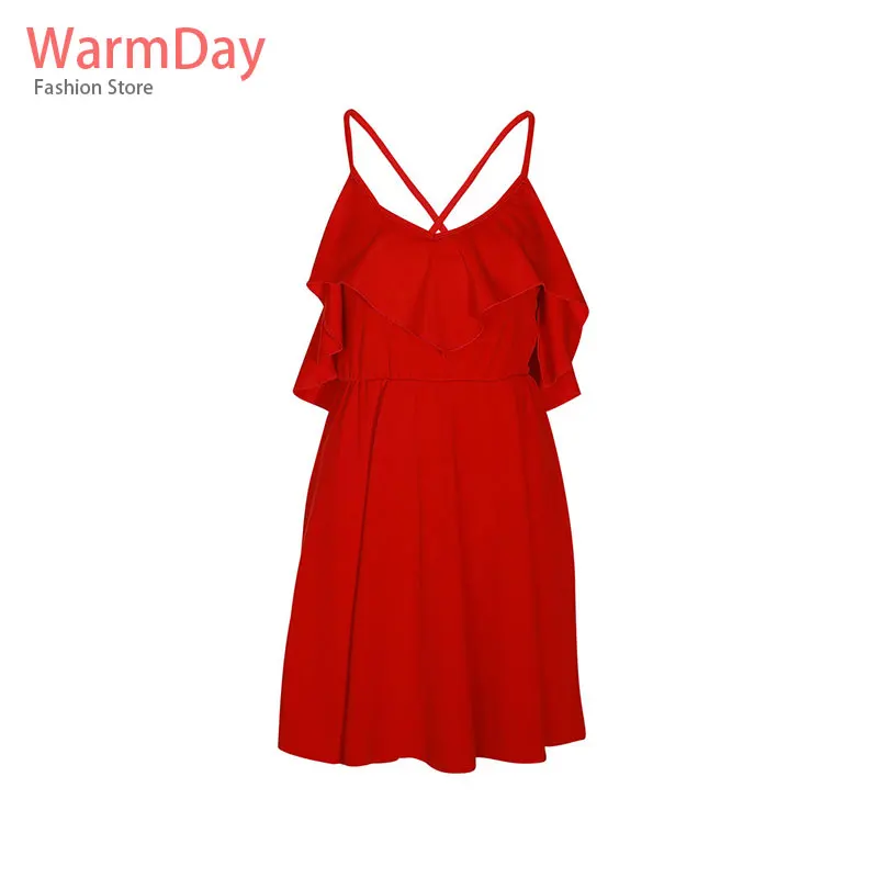 Warmday 2019 летнее платье женское Элегантное повседневное красное с оборками и