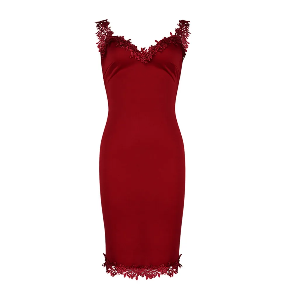 Sexy Red Party Dress Women Deep v Collar Side Slim Bag Hip Sling Broken Shoulder Sleeveless Solid Fashion Summer | Женская одежда