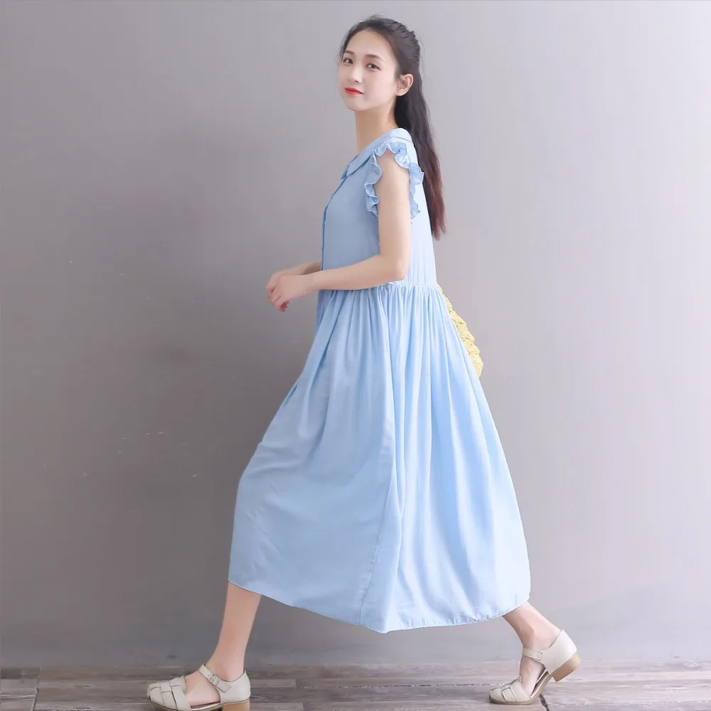 Vestidos Verano 2019 Летняя женская повседневная одежда воротник Питер Пэн хлопковое