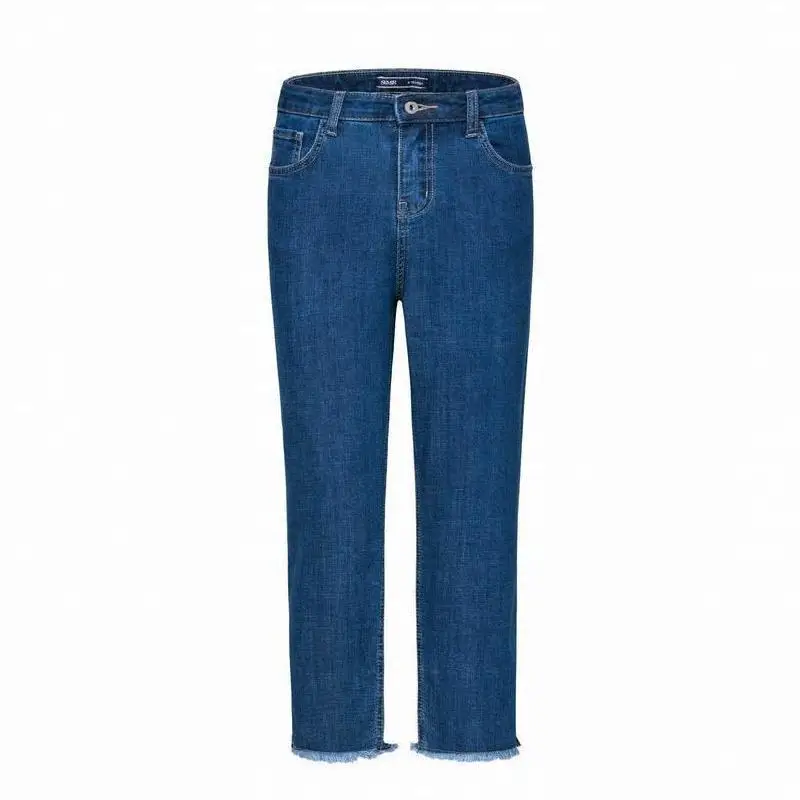 SEMIR Women Calf-Length Jeans with Slits at Hem Women's Slim Fit Cotton in Washed Denim Raw-Edge Chic Style |