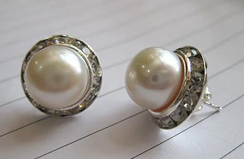 

wholesale Genuine cultued 9-10mm white pearl stud earring free shipping fashion jewelry