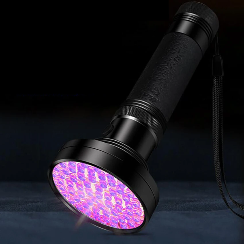 100 светодиодный УФ светодиодный фонарик 395nm Ультрафиолетовый фонарь лампа Blacklight детектор фонарик AA Батарея приведенный в действие с очками ПЭТ пятен детектор