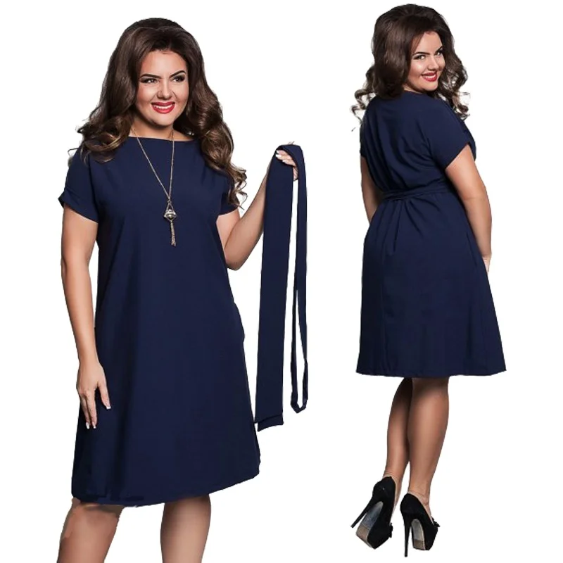 Платье женское летнее с круглым вырезом и ремнем|plus size women dresses|dresses big sizeswomen dress |