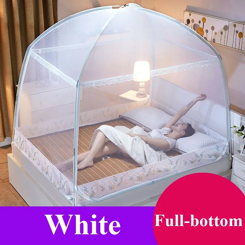 white full-bottom Романтичный фиолетовый три дверная противомоскитная сетка для Взрослых Кровать Лето Портативный Насекомых репелленты от комаров защитная сетка сетки для кровати - Цвет: white full-bottom