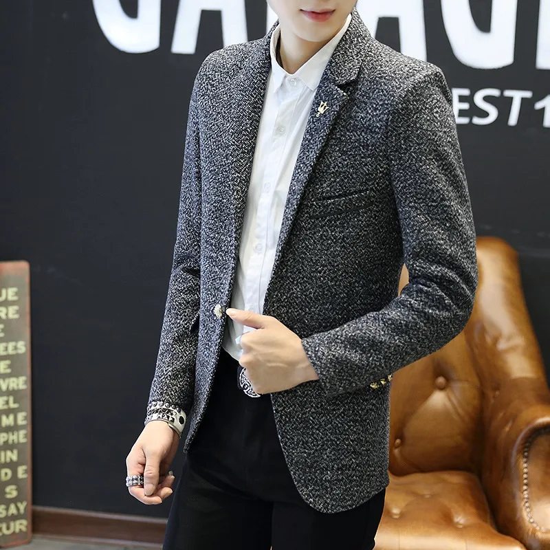 

New Mens Blazer Suits Quality fashion Blazers Slim Fit Woolen Outwear top Coat Costume Homme dropshipping brand clothes