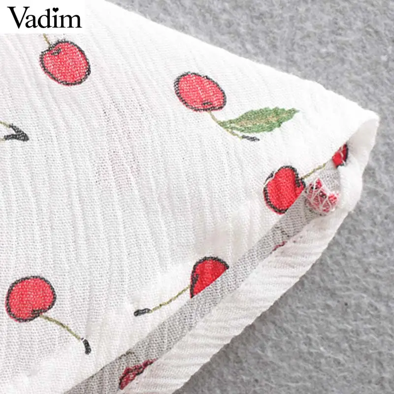 Vadim милый Женский мини-платье с принтом вишни бантиком и без рукавов регулируемые