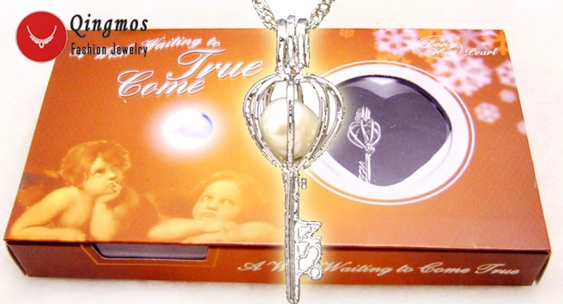 Qingmos подвеска-клетка для ключей в форме сердца жемчужное ожерелье с желанием