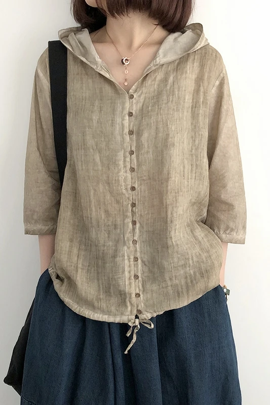 Для женщин хлопковая льняная блузка с капюшоном 2019 сезон: весна–лето новинка