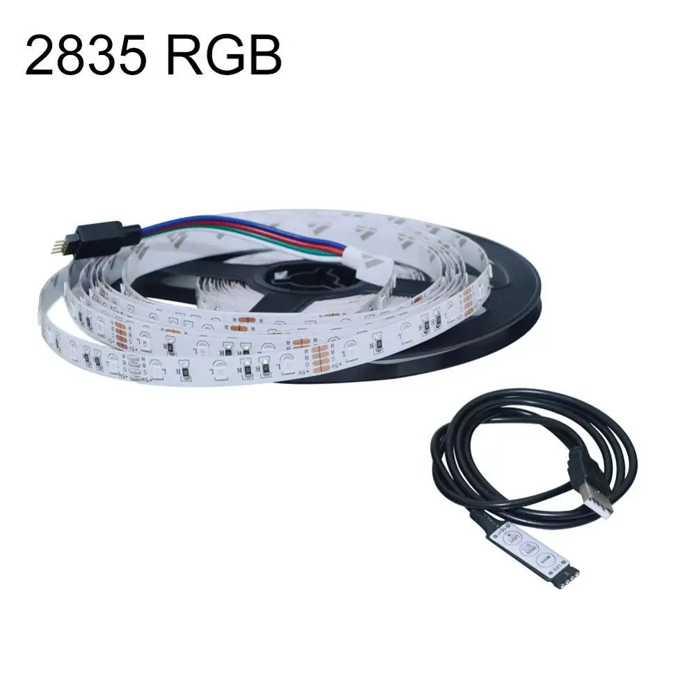 Foxanon USB DC 5 В Светодиодная лента ИК-пульт 2835 RGB 0,5 м 1 м 2 м 3 м 4 м 5 м 60 светодиодов/м водонепроницаемый гибкий светильник для ТВ спальни Рождество - Испускаемый цвет: 2835RGB3KEY