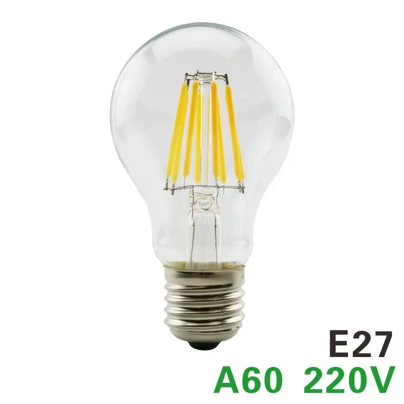 A60 E27 Светодиодная лампа LARZI E27 E14 2 Вт 4 Вт 6 Вт 8 Вт винтажная лампа Эдисона A60 ST64 C35 G95 G125 AC220V светильник из прозрачного стекла с нитью накаливания ретро лампы - Испускаемый цвет: A60 E27
