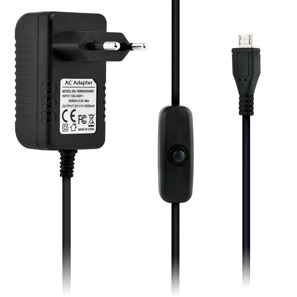 5 В 3 А Raspberry Pi кнопка переключения питания адаптер с Micro USB портом для розетки