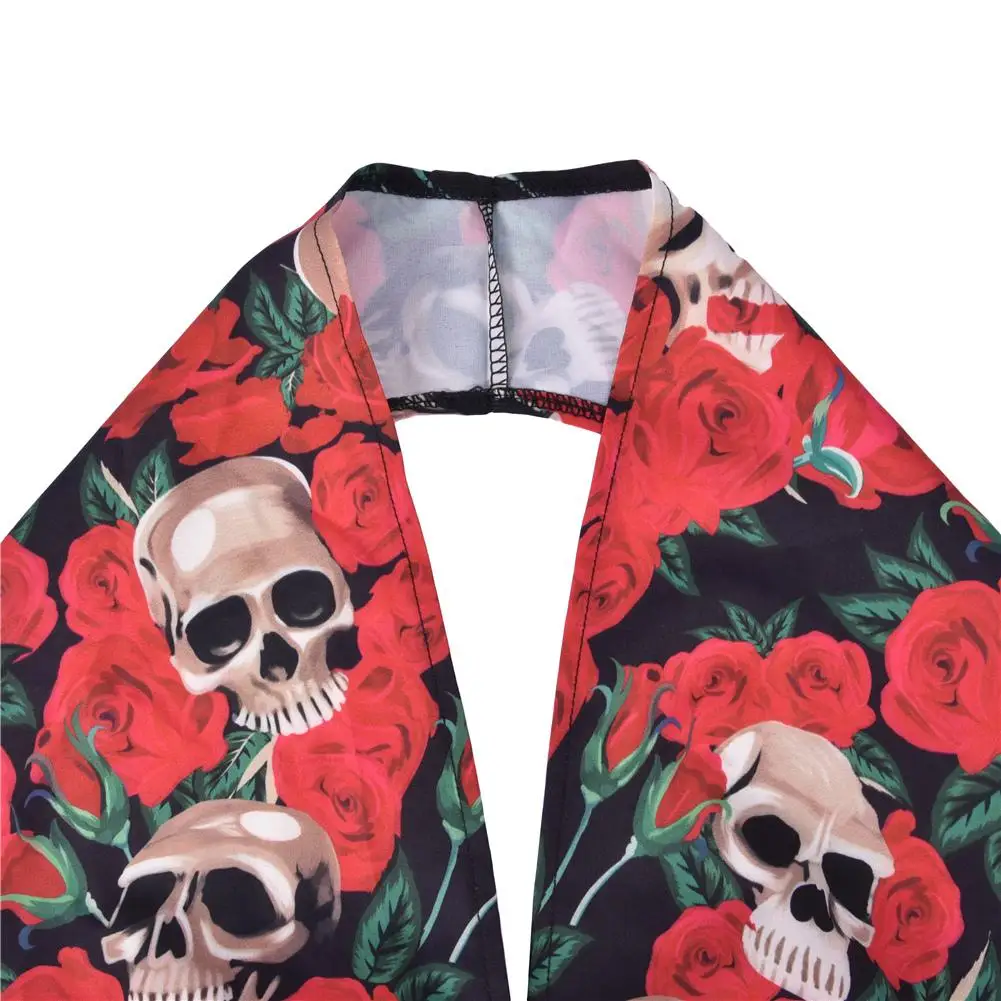 2018 летнее платье на бретельках с принтом черепа розы для женщин рокабилли