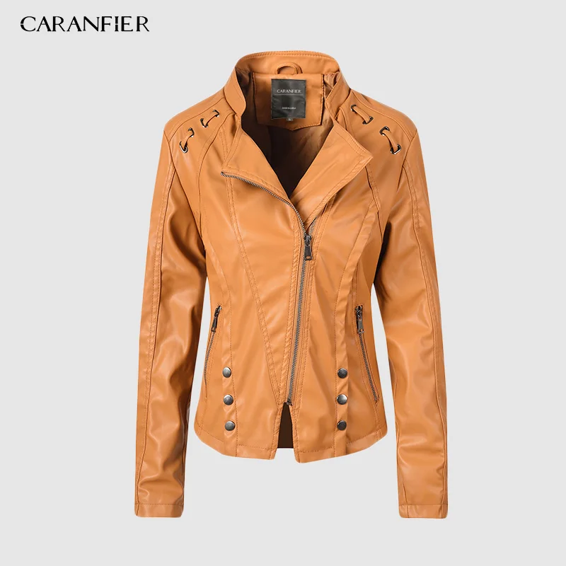 Куртка CARANFIER из искусственной кожи Женская Весенняя Замшевая байкерская куртка