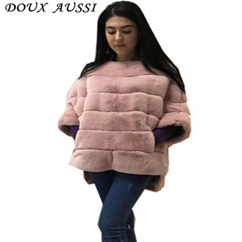 DOUX AUSSI шуба из кролика Рекс женская зимняя однотонная кроличьего меха