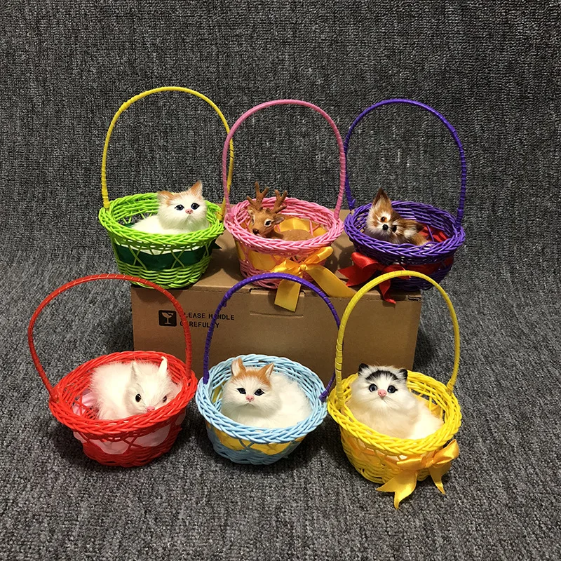 Имитация ручной корзины котенка маленькая кошка кролик лиса олень подарок на